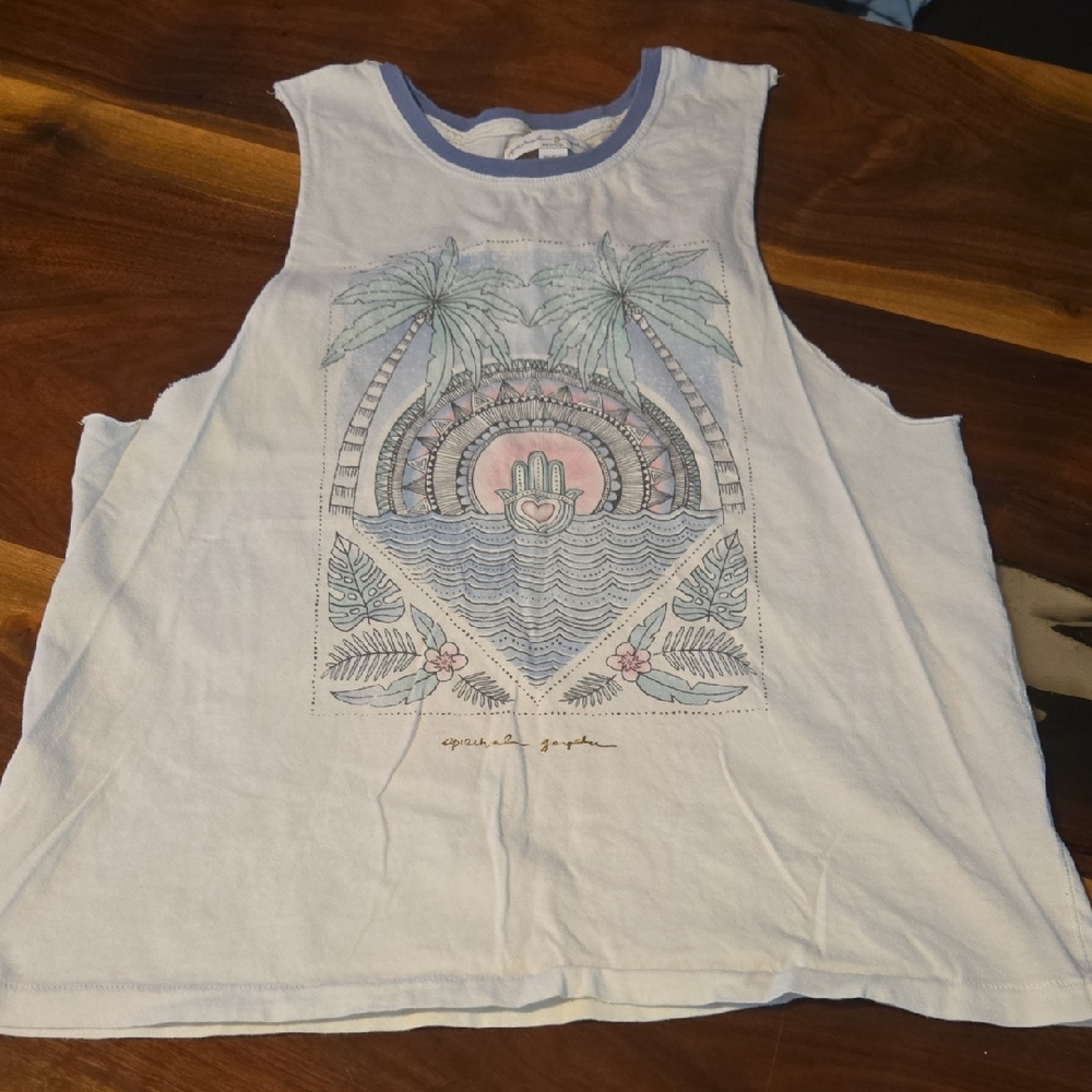 Spiritual Gangster White and Blue Graphic Muscle Tee